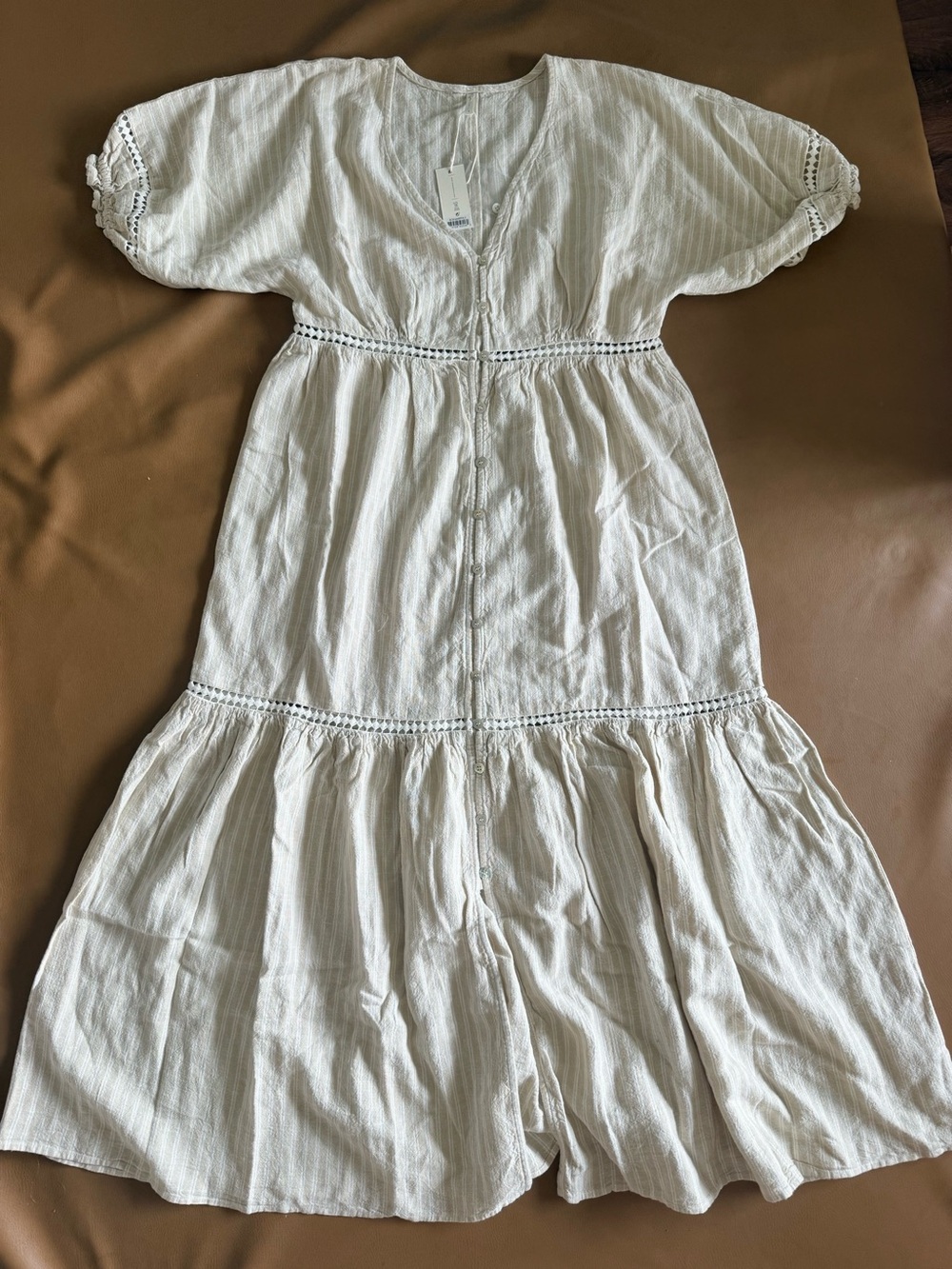 Rylee + Cru Cream Maxi Dress with Lace Trim
